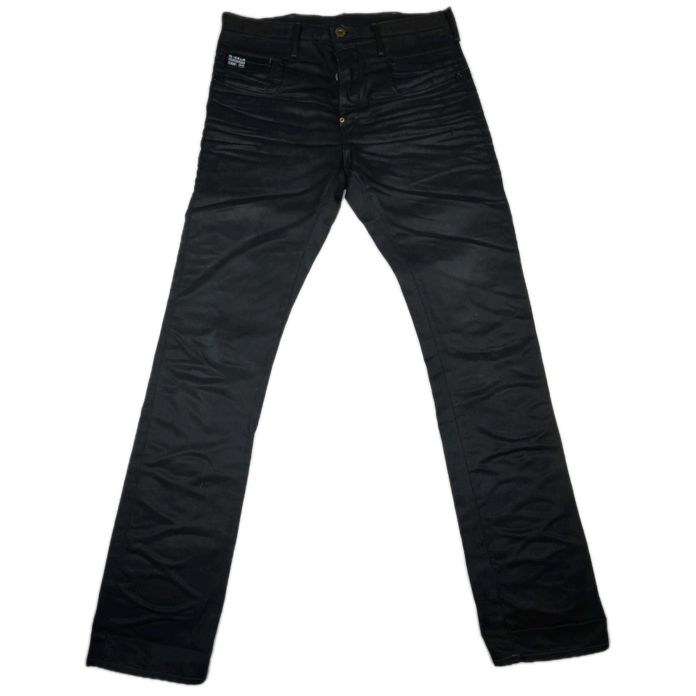 G-Star RAW 33/01 Jeans Black Coated Denim Slim Straight W33 L34 Button Fly Rare